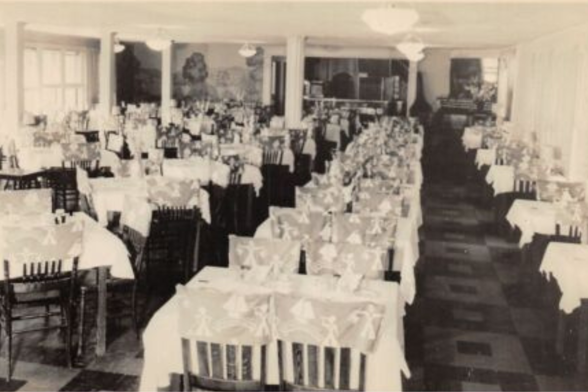 a room with tables and chairs