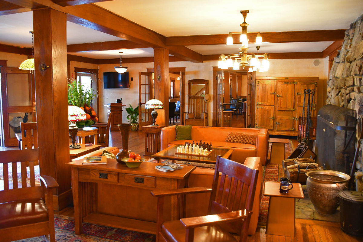 a room with a couch and a table