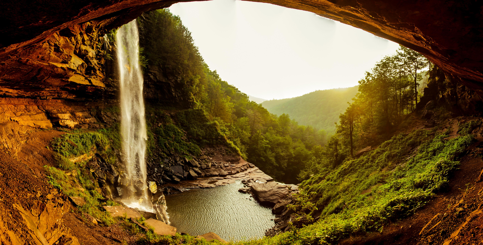 a waterfall in a cave