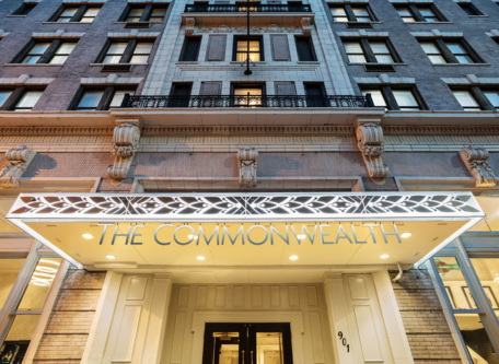 a building with a sign on the front
