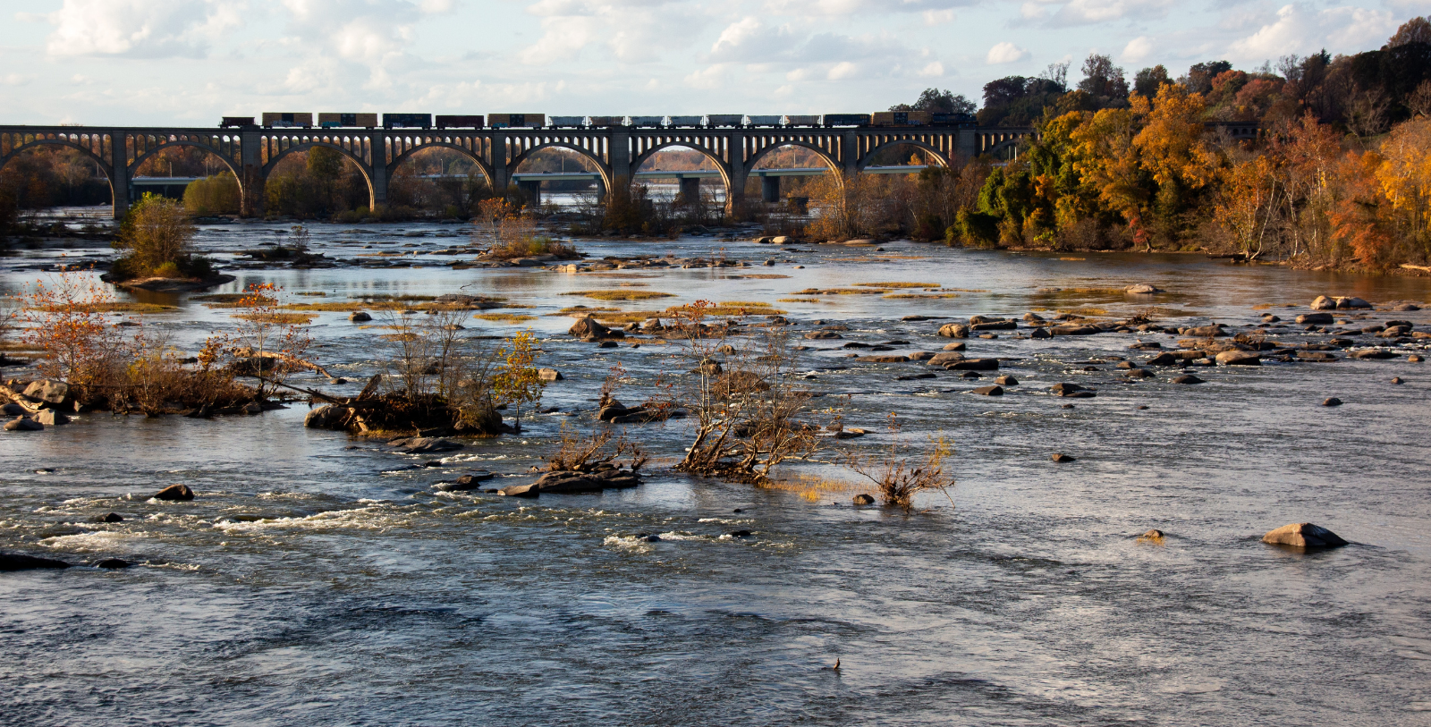 a train going over a river