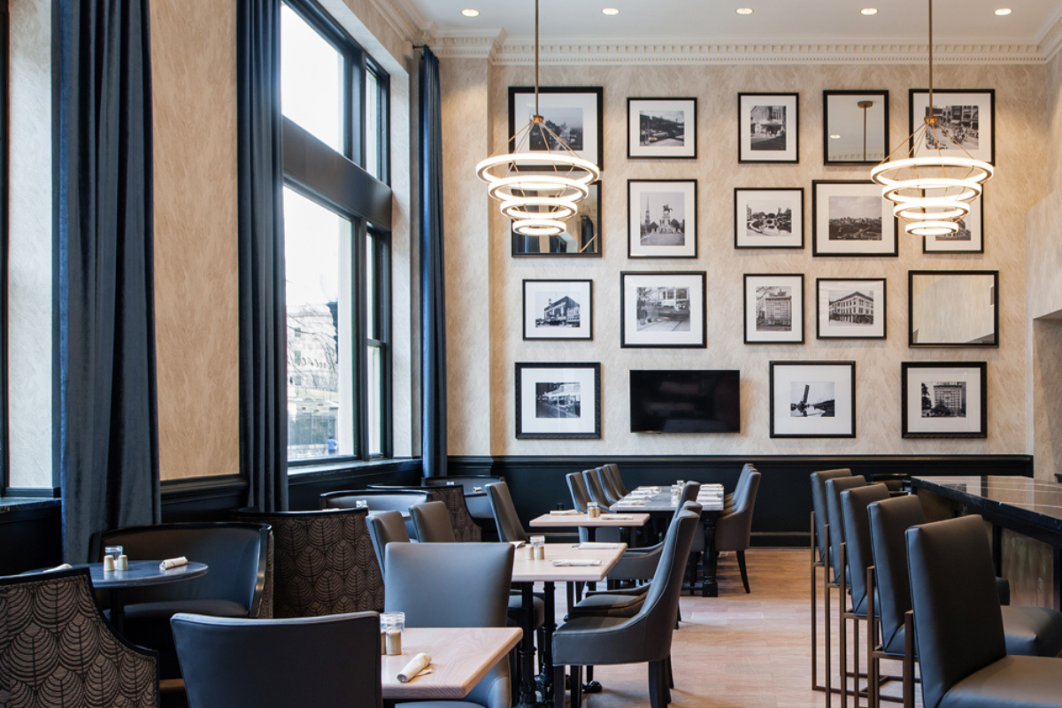 a restaurant with tables and chairs