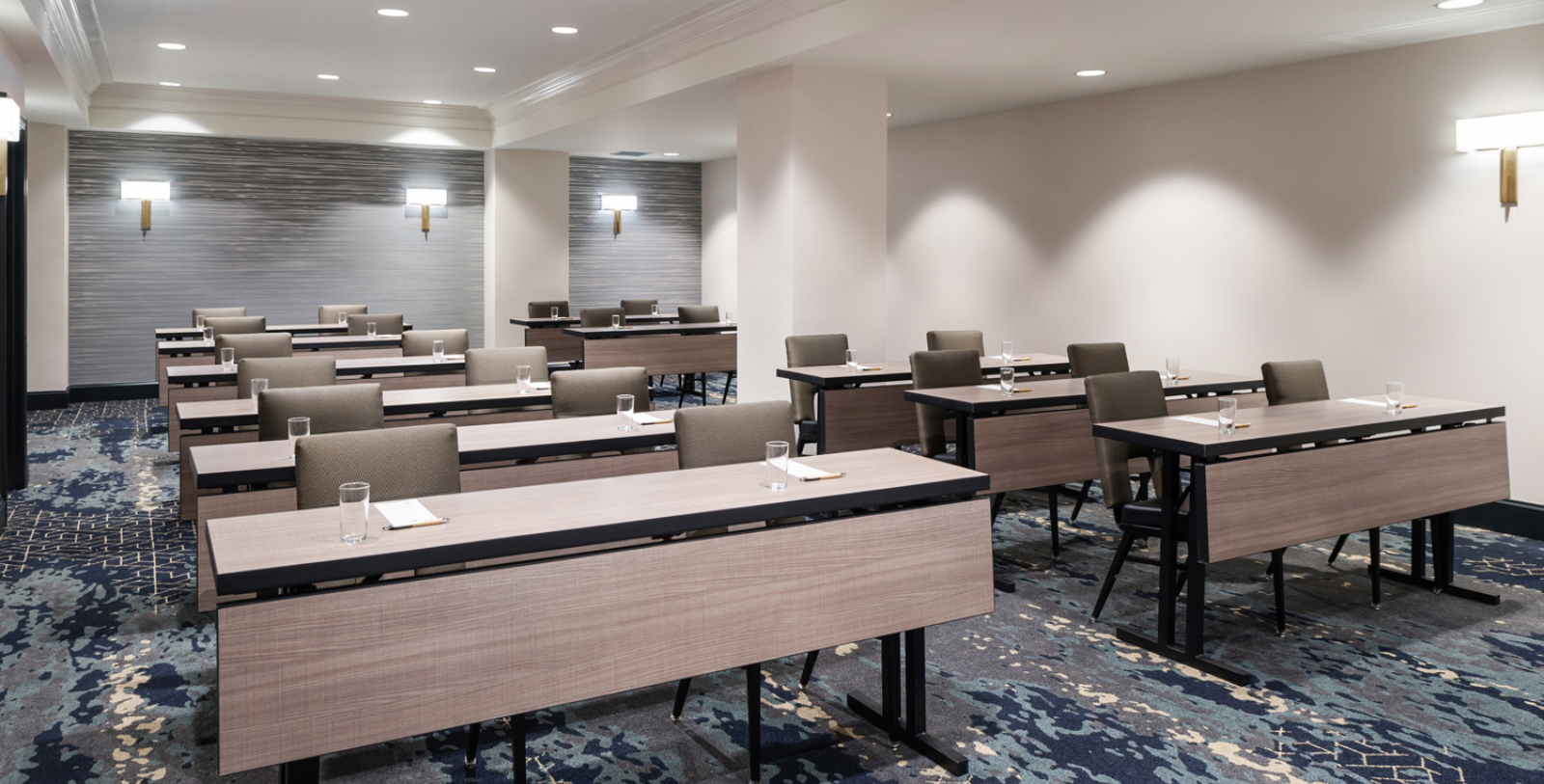 a room with tables and chairs
