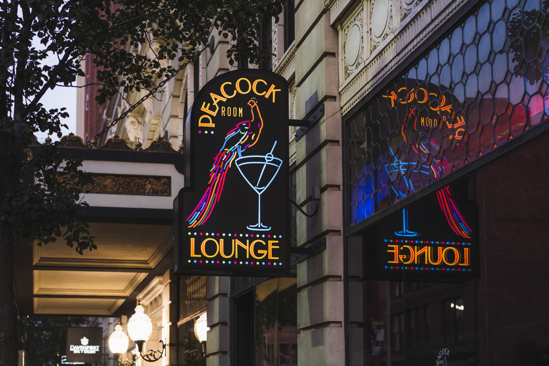 a neon sign on a building