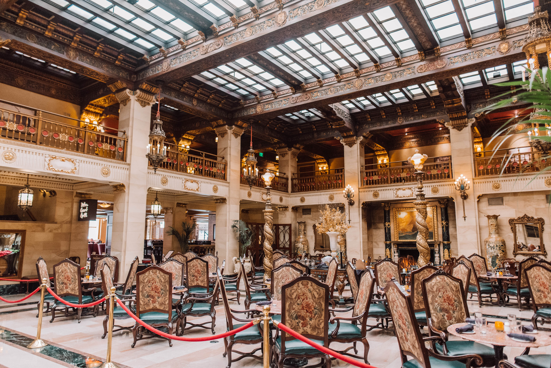 a room with chairs and tables