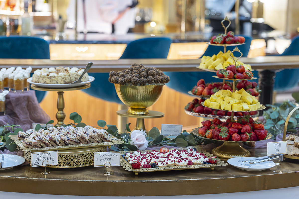 a table with different food on it