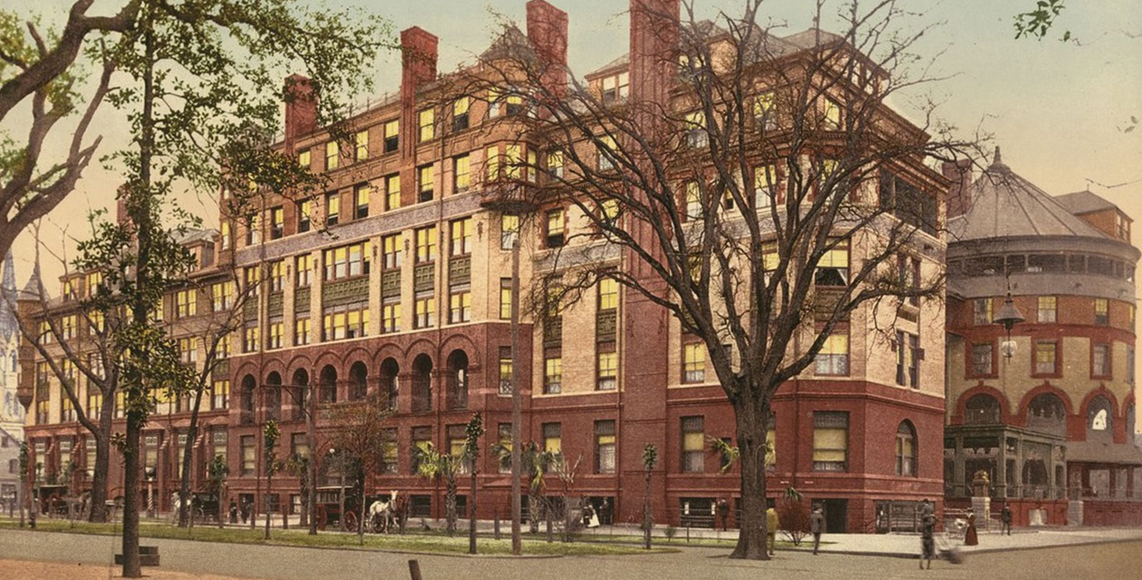a large brick building with many windows