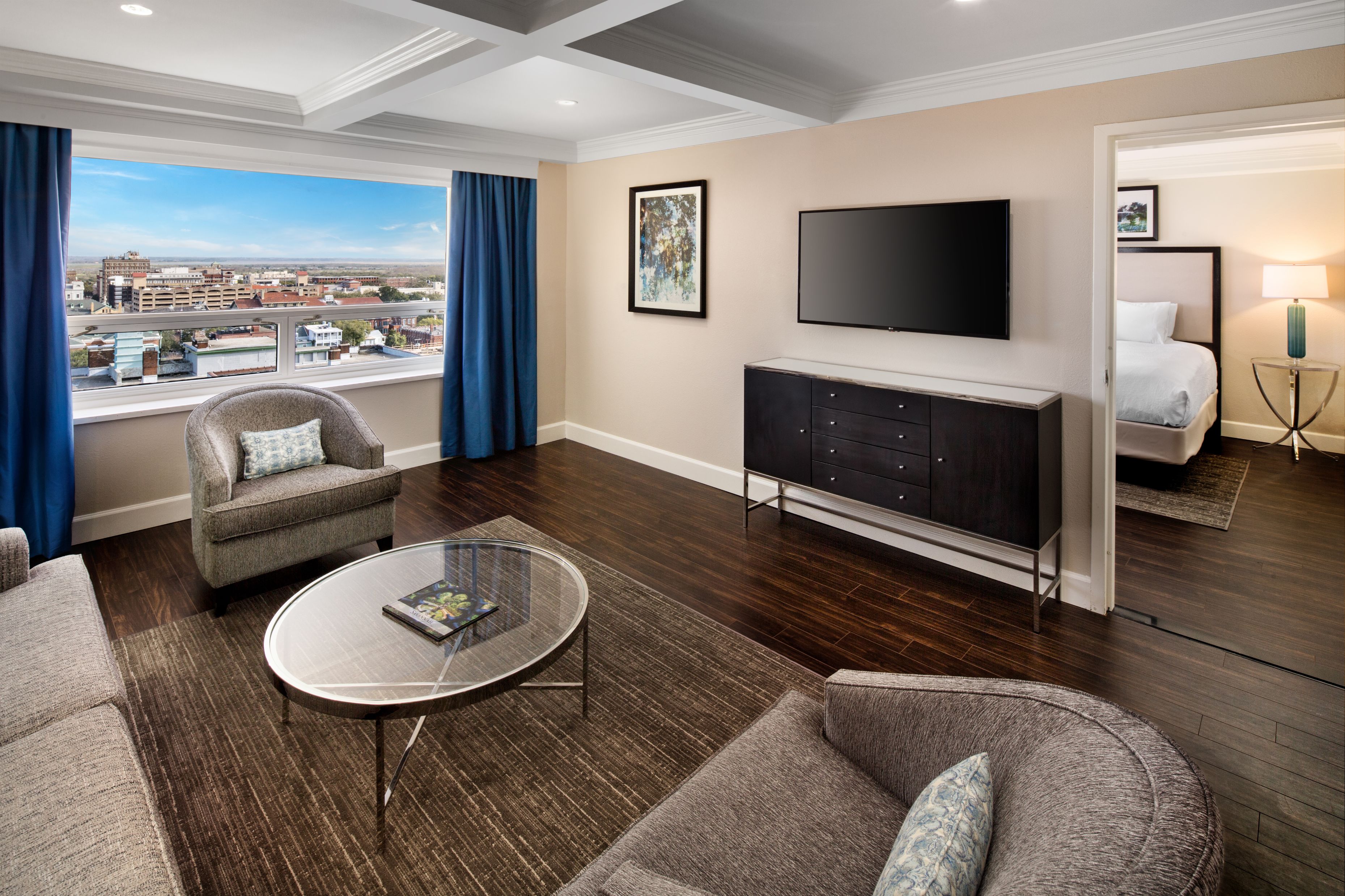 a living room with a television and a couch