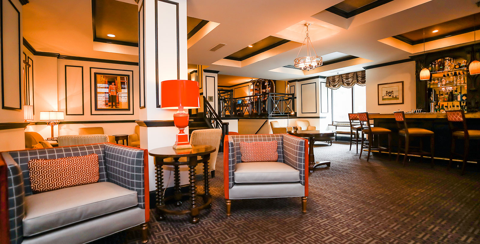 a room with chairs and tables