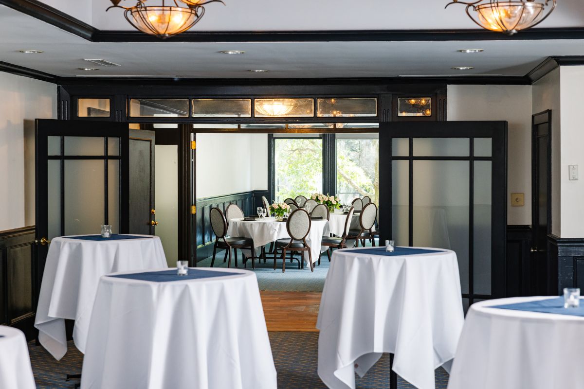 a room with tables and chairs