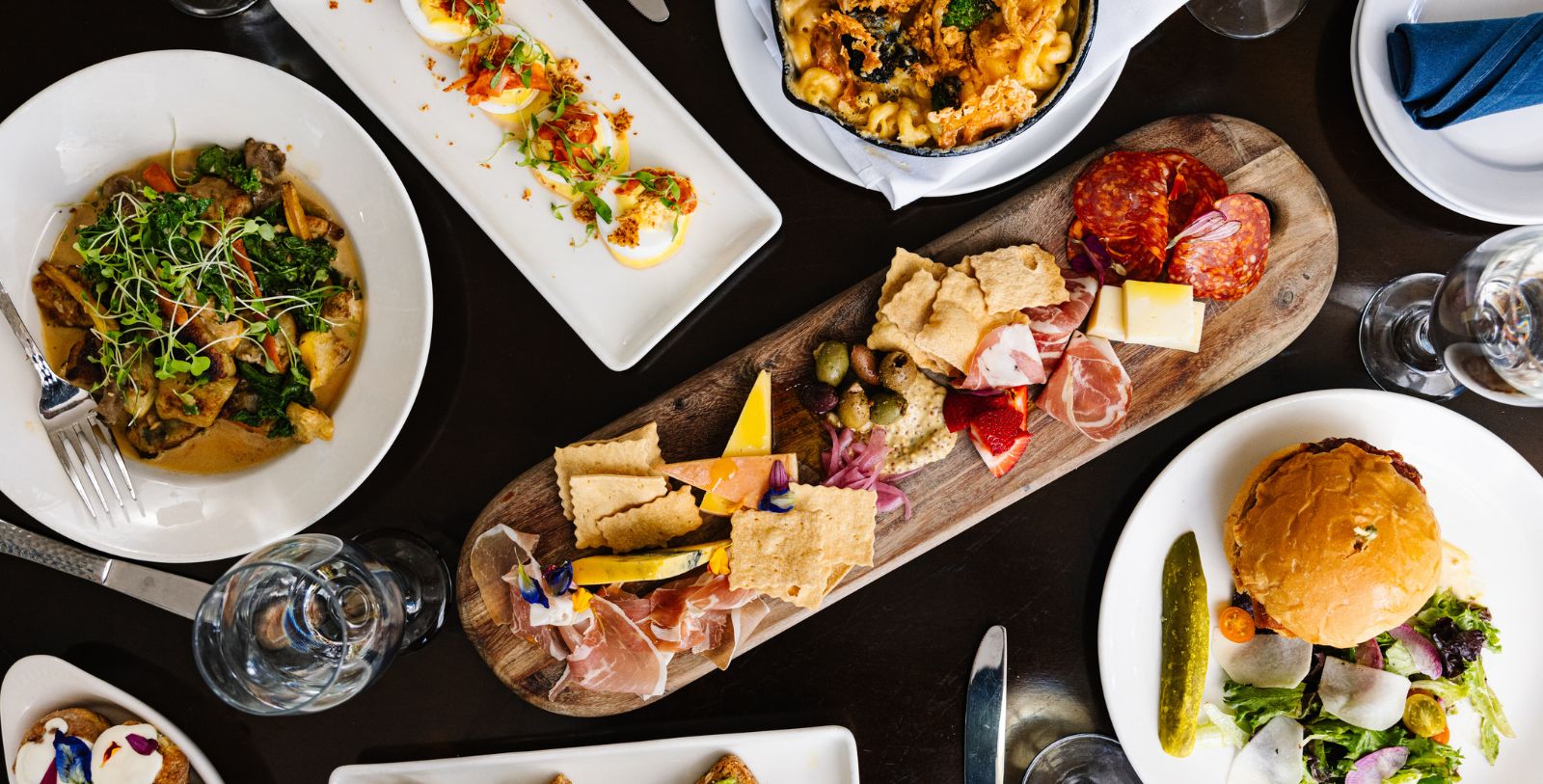 a table with plates of food