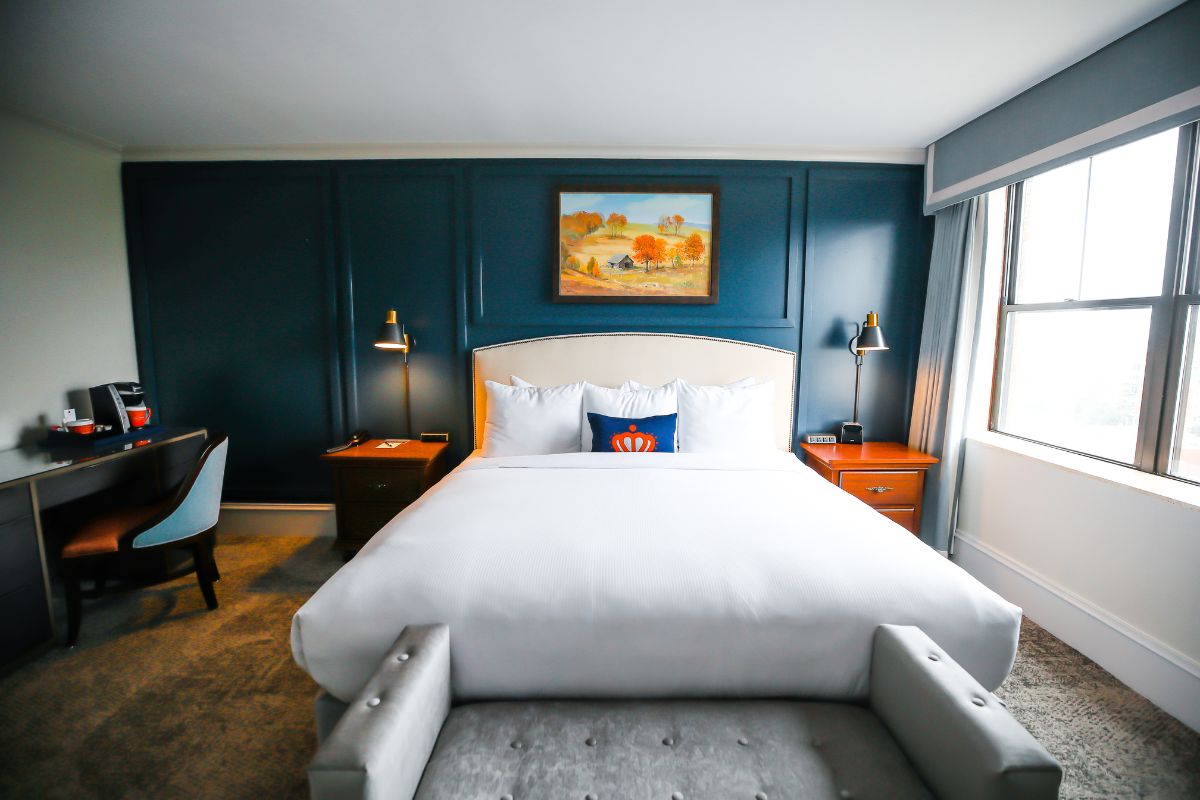 a bed in a room