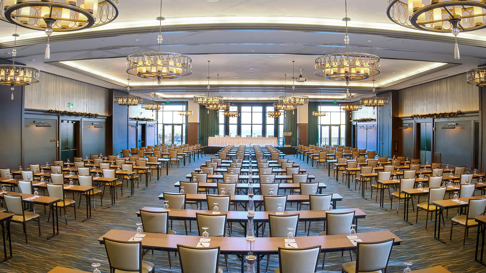 a room with tables and chairs