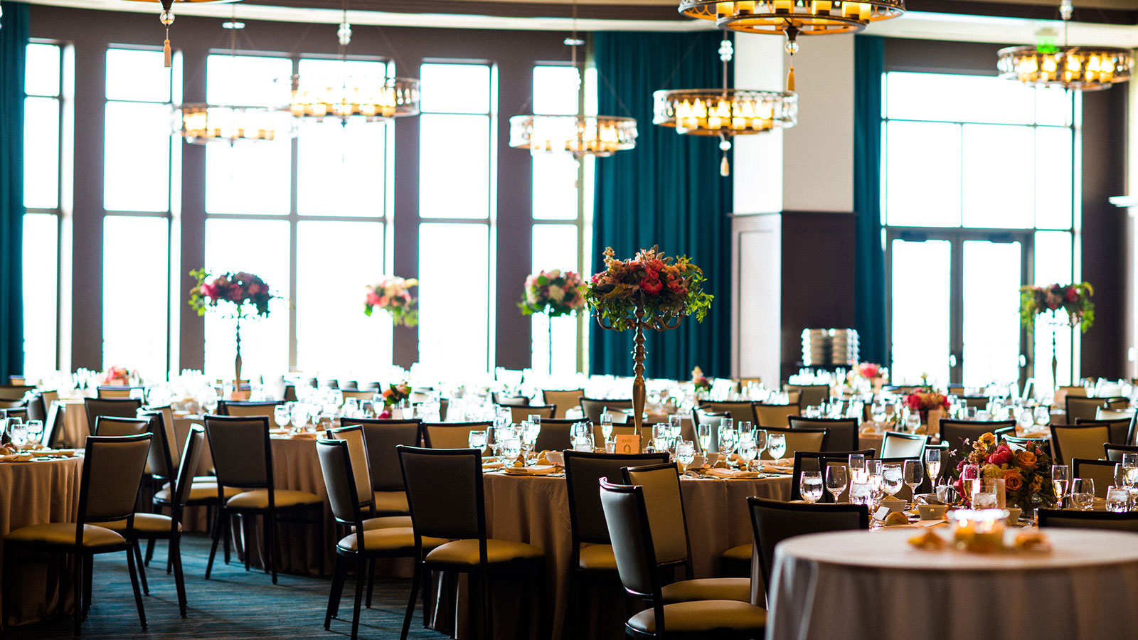 a room with tables and chairs