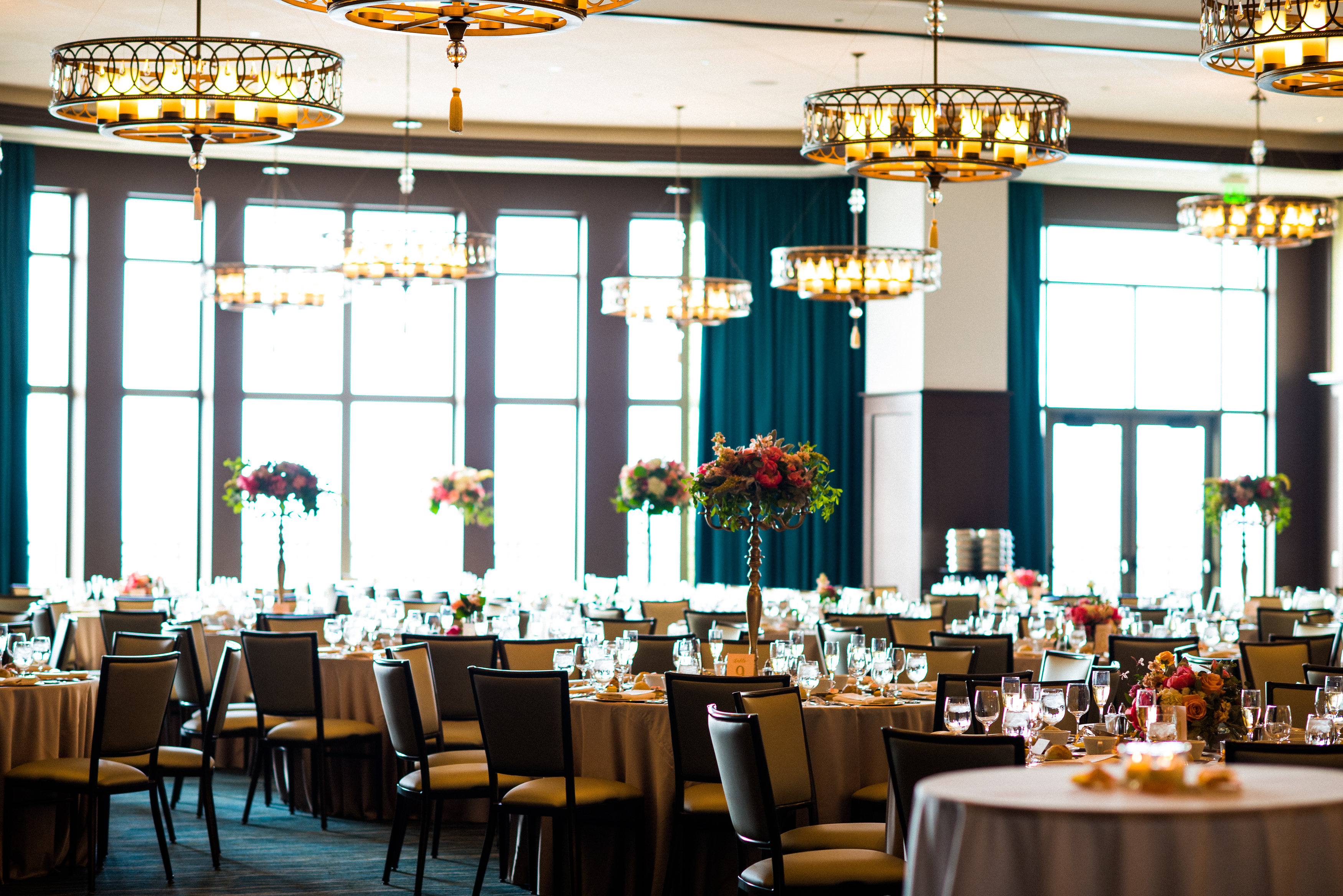 a large room with tables and chairs
