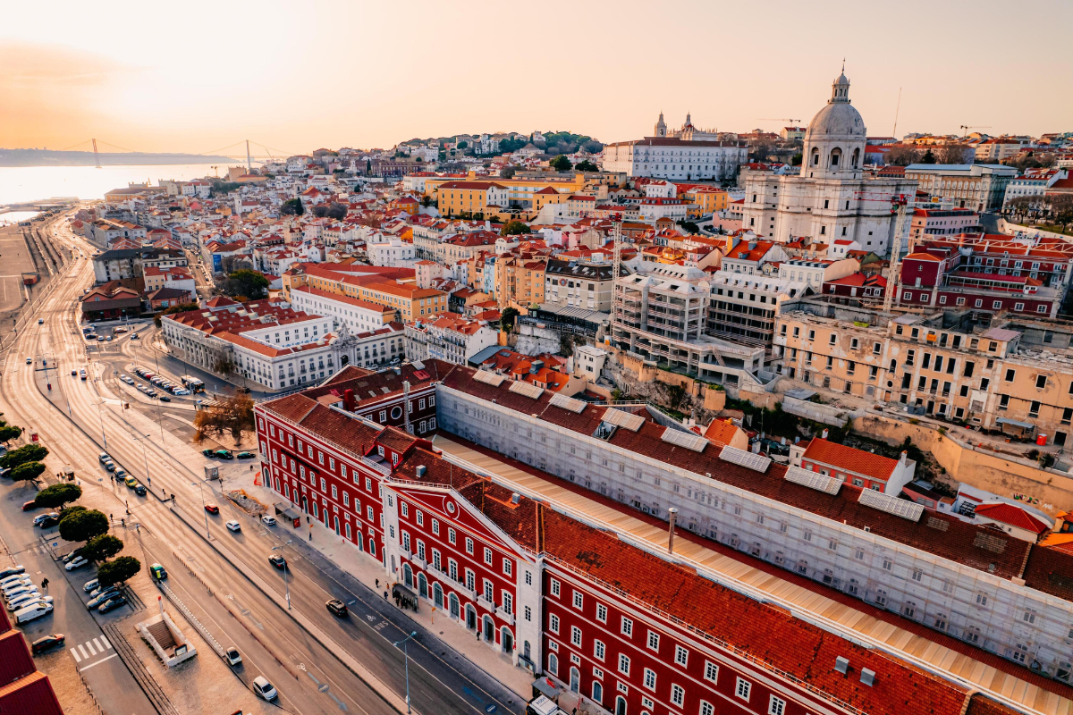 a city with many buildings and a road
