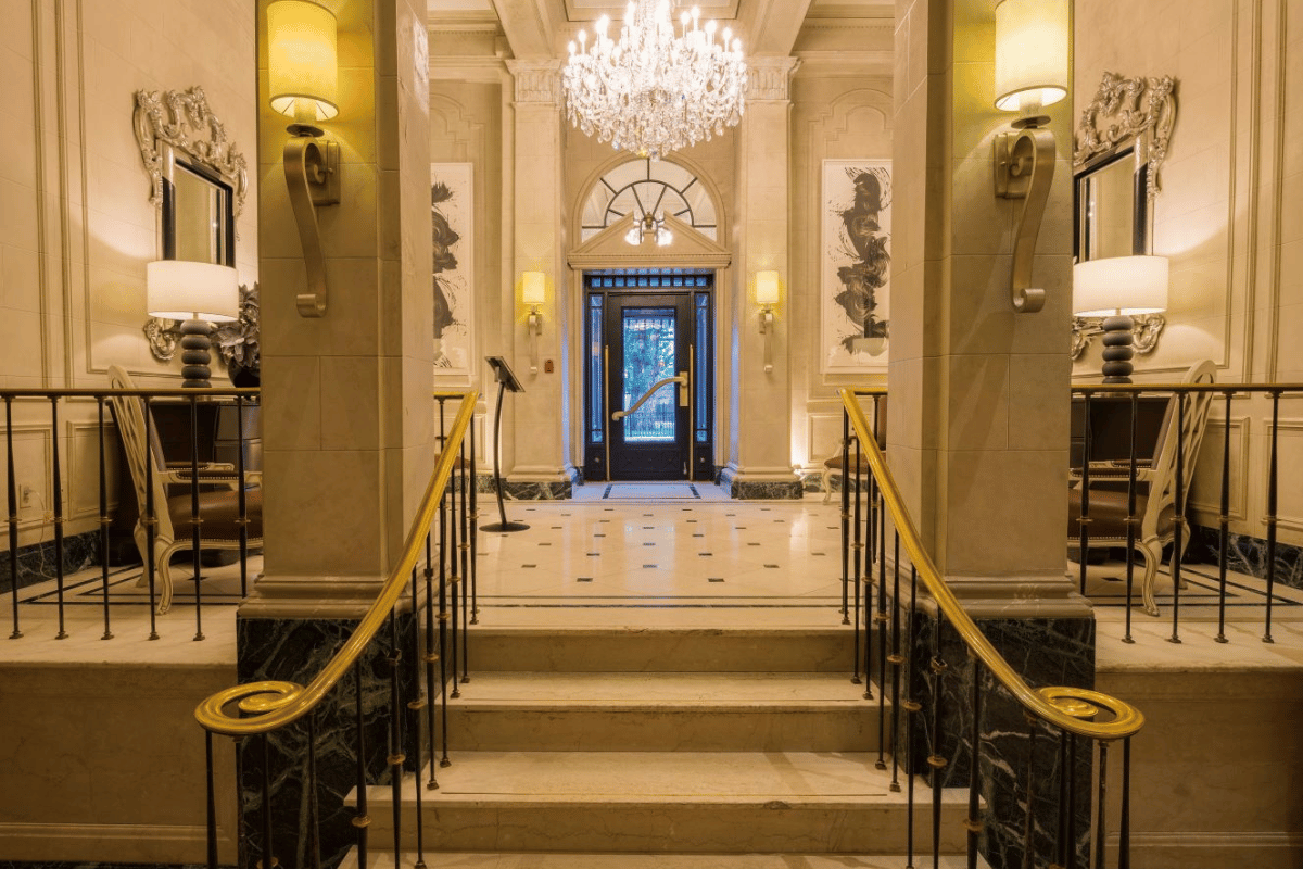 a staircase leading to a door