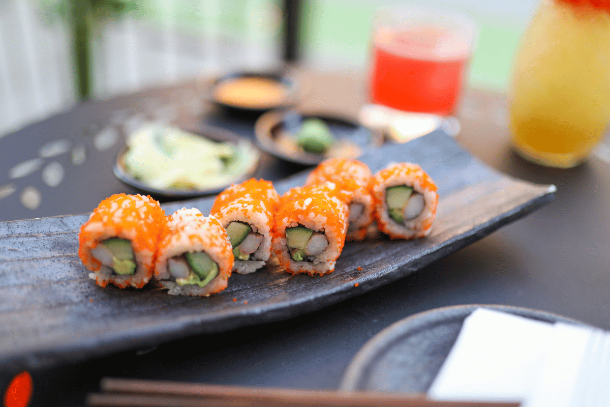 a plate of sushi on a table