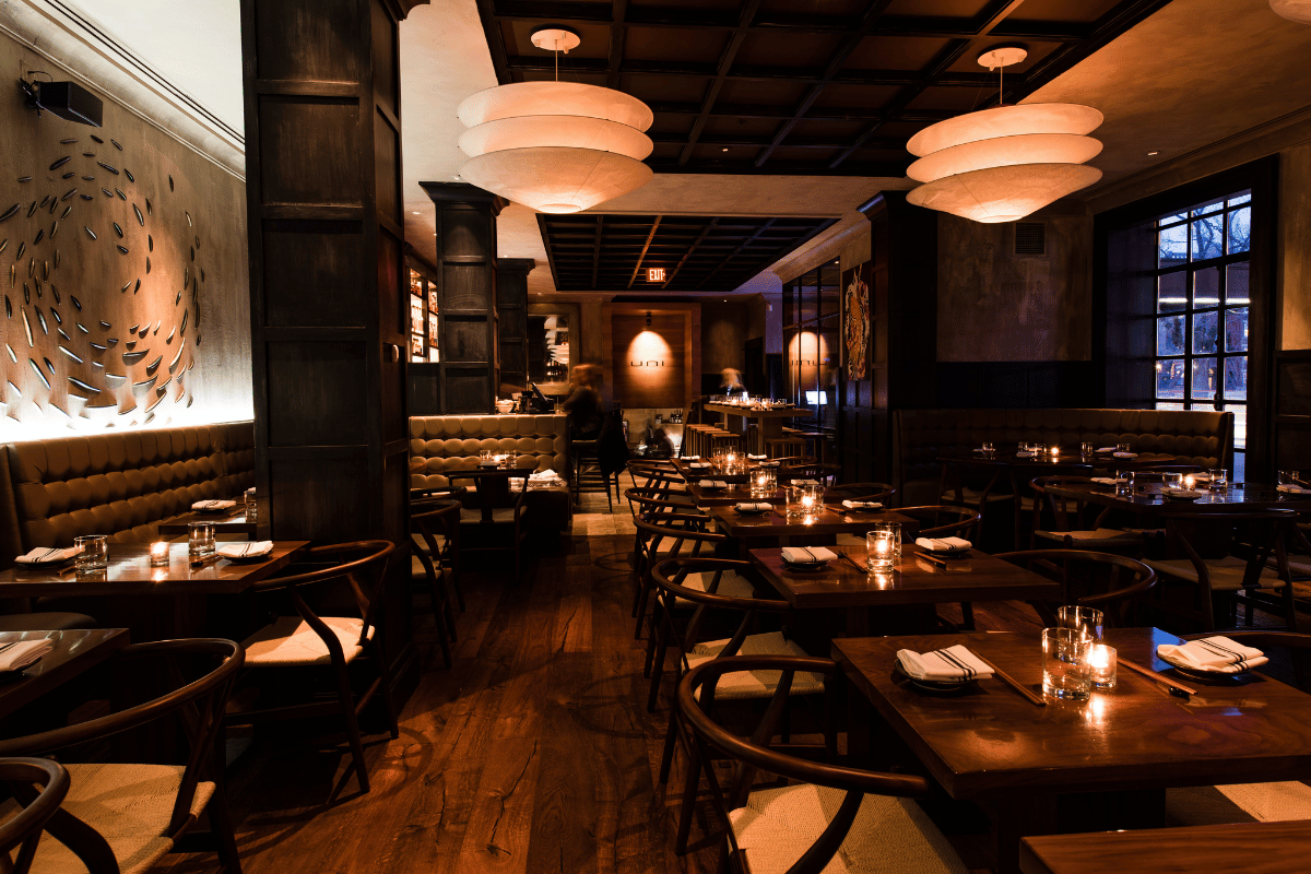 a restaurant with tables and chairs
