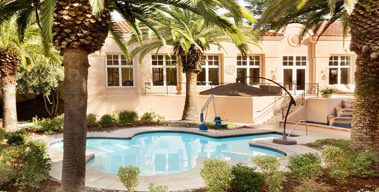 a swimming pool in a backyard