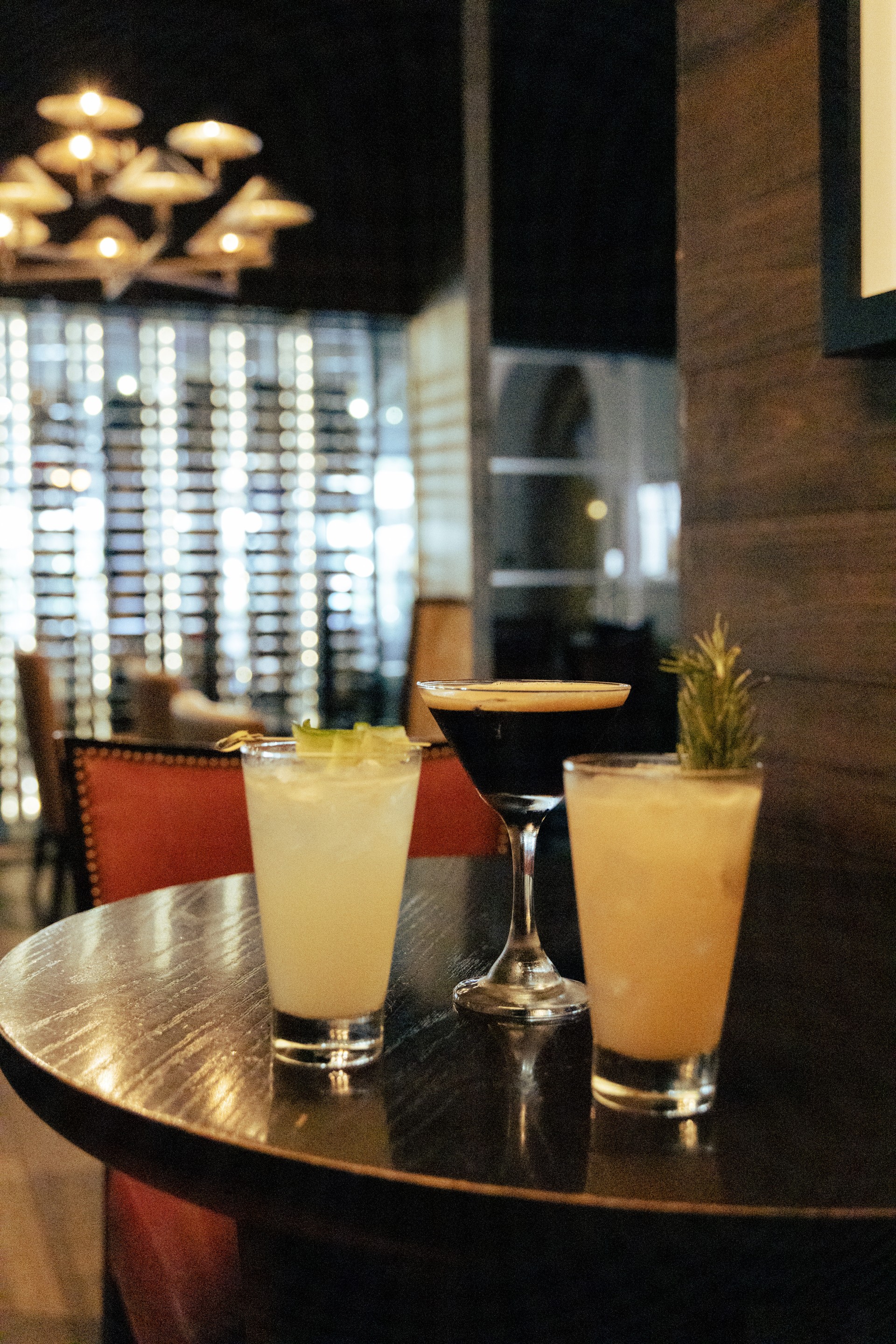 a group of drinks on a table