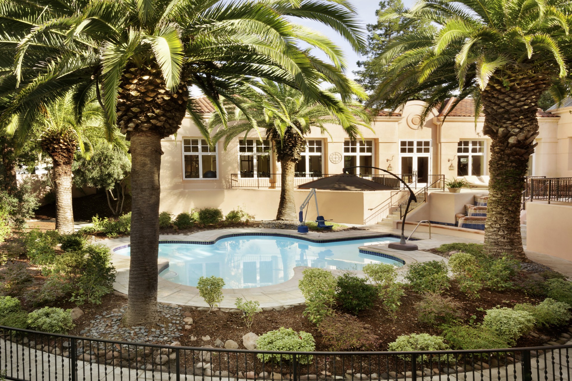 a swimming pool in a backyard