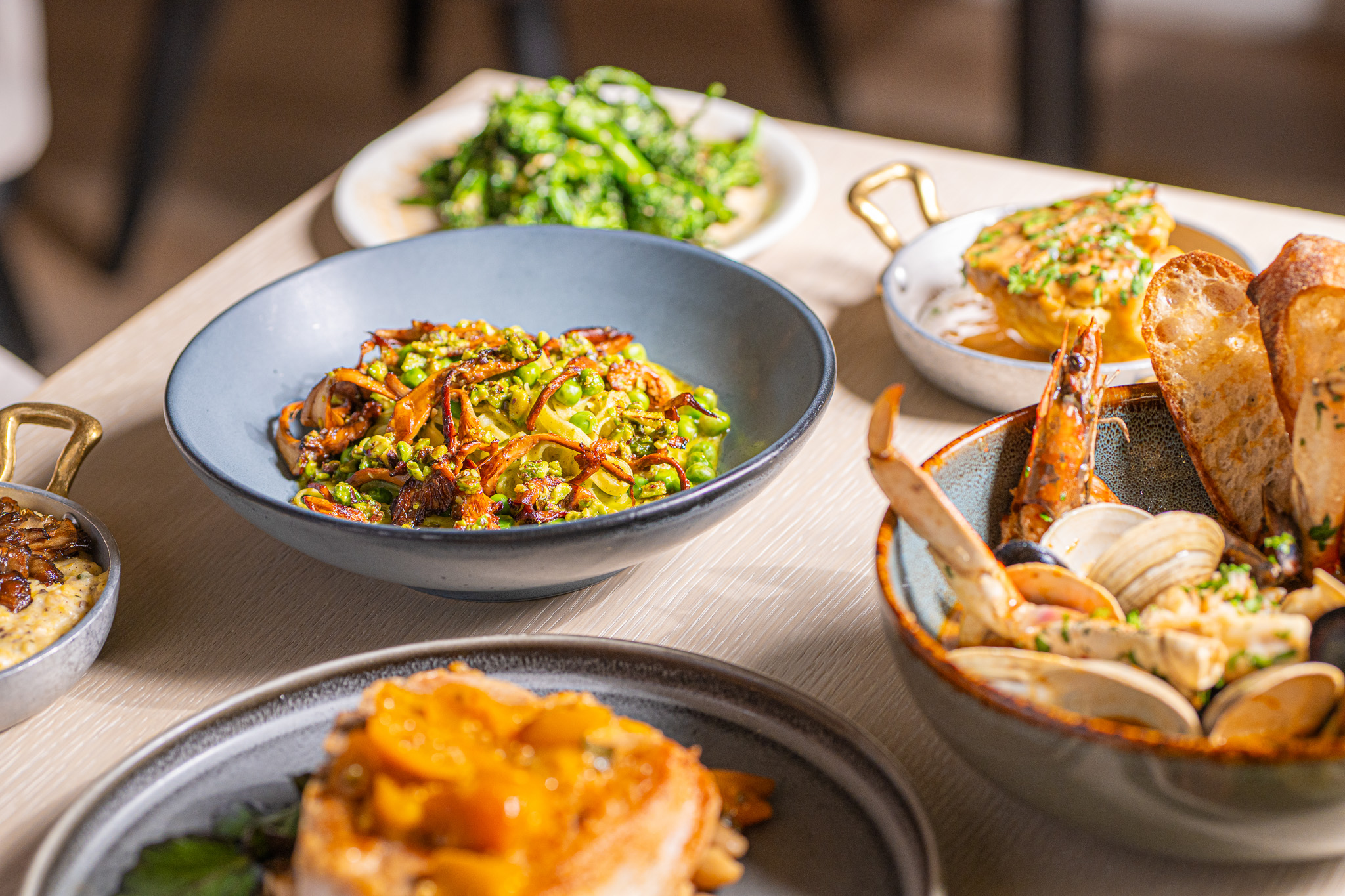 a table with plates of food