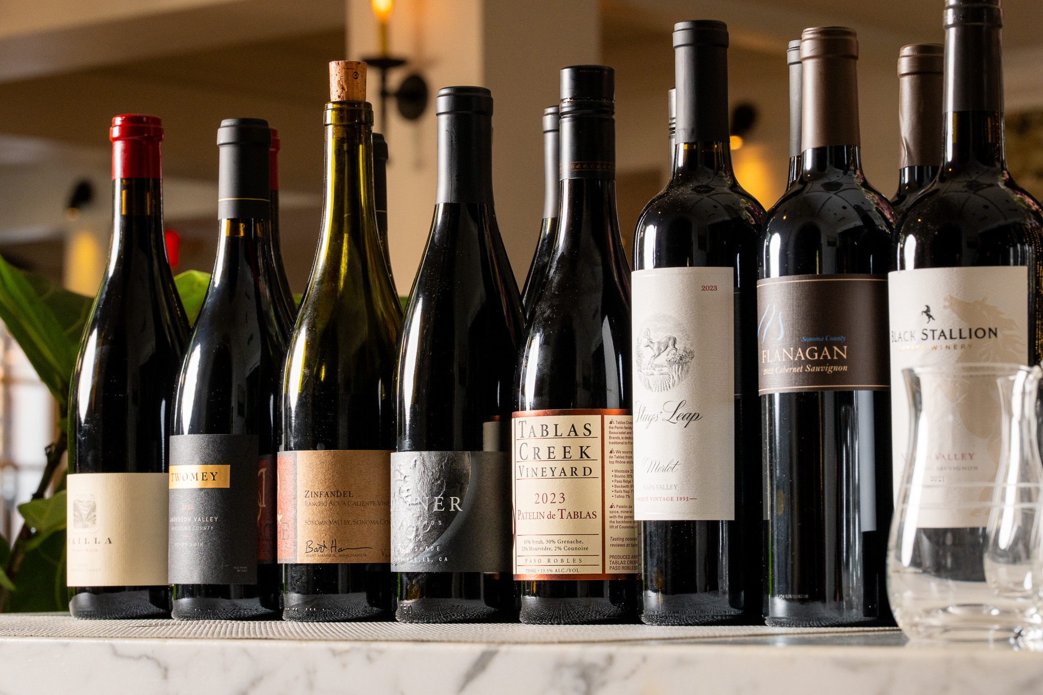a group of wine bottles