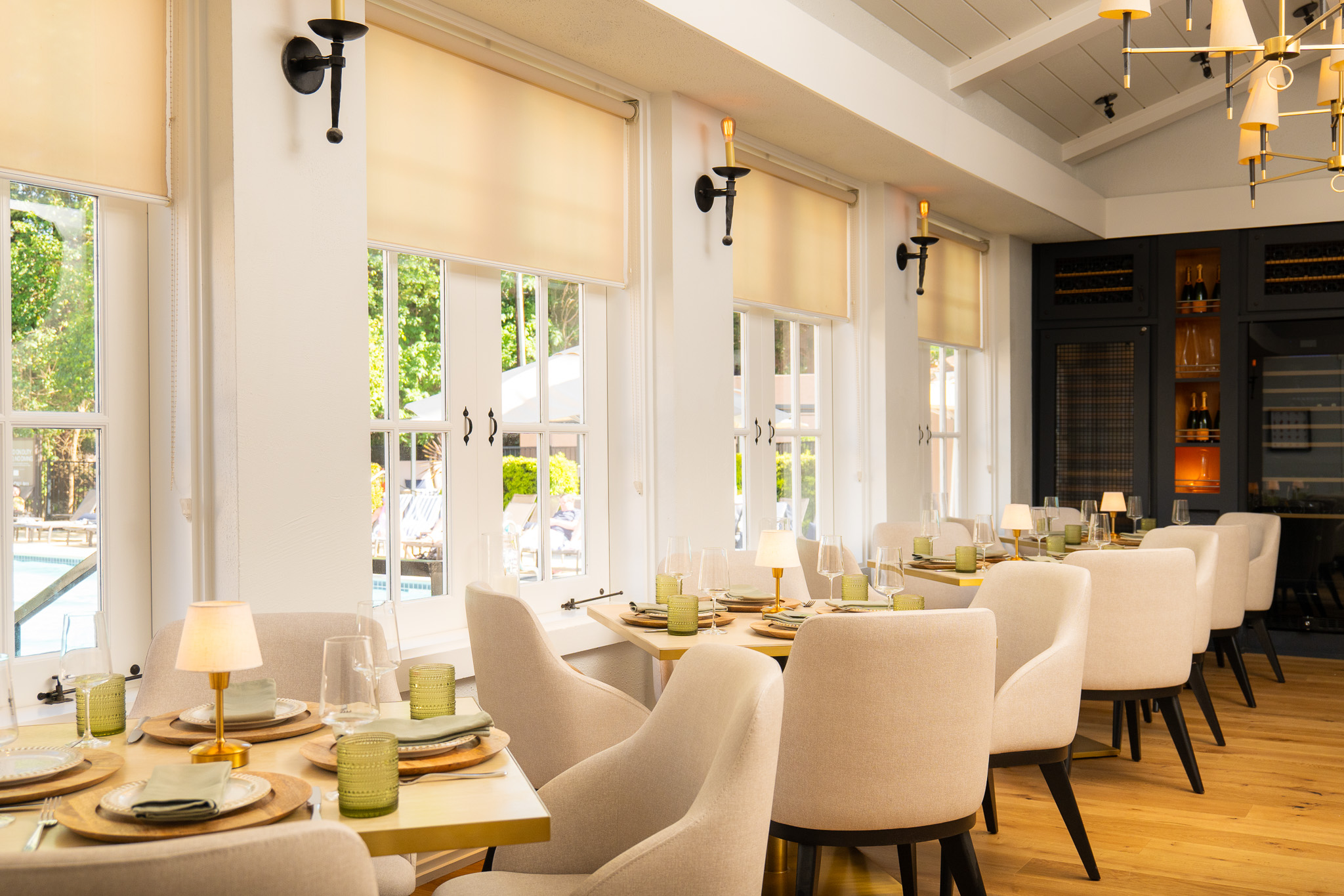 a room with tables and chairs