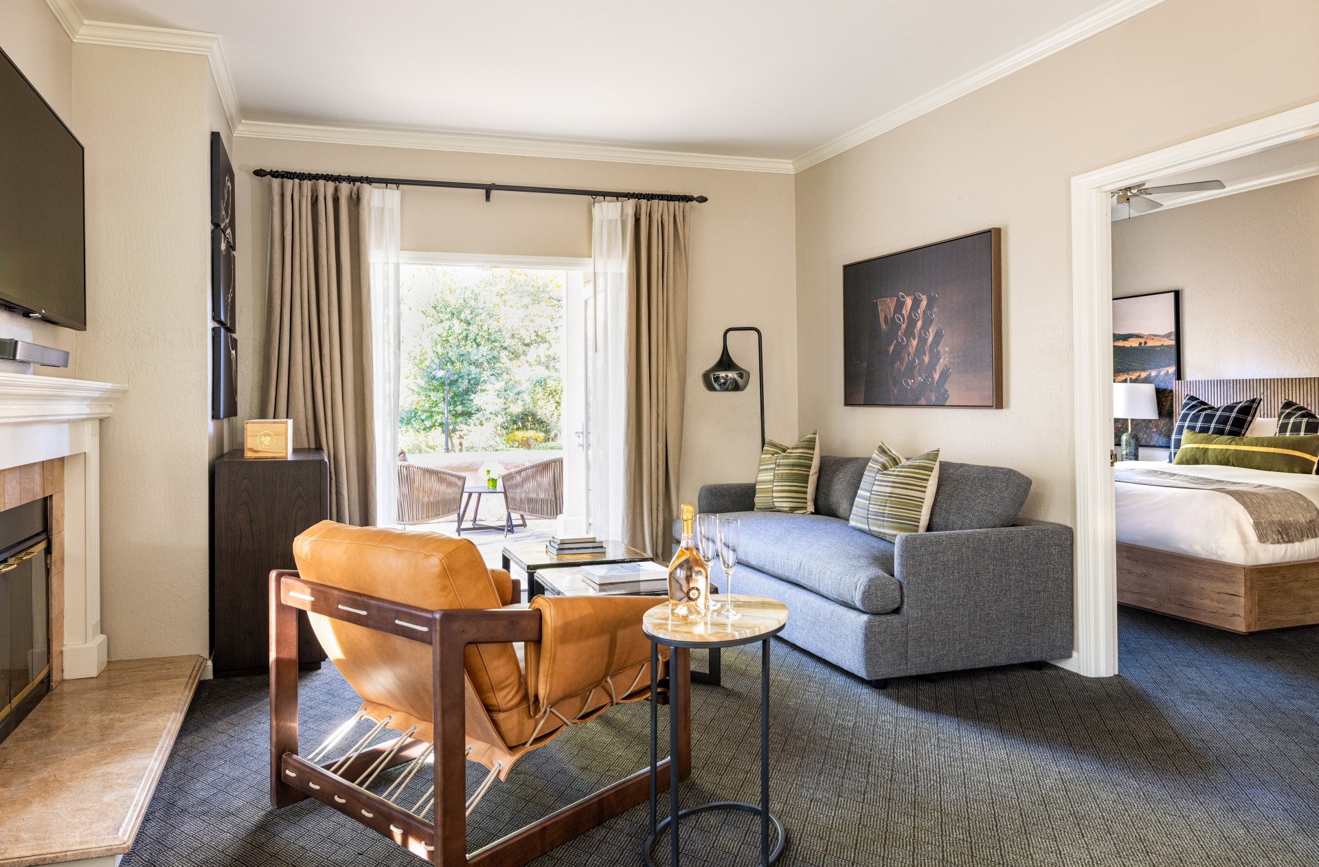 a living room with a couch and a chair