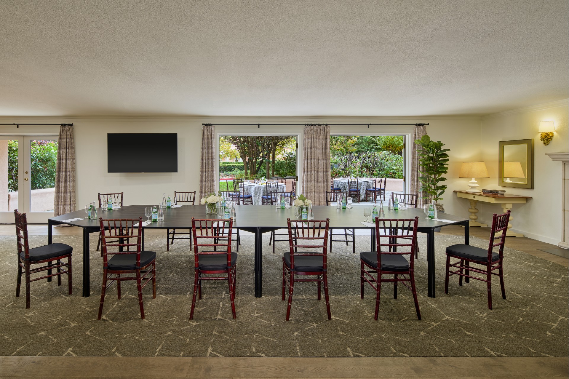 a room with a table and chairs