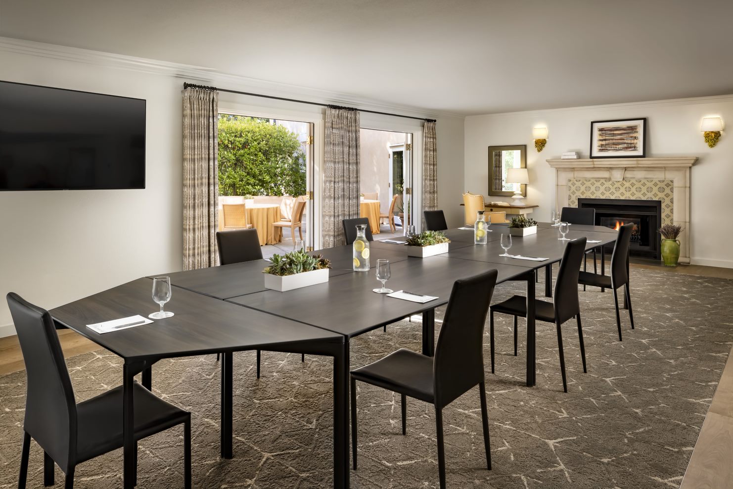 a room with a table and chairs