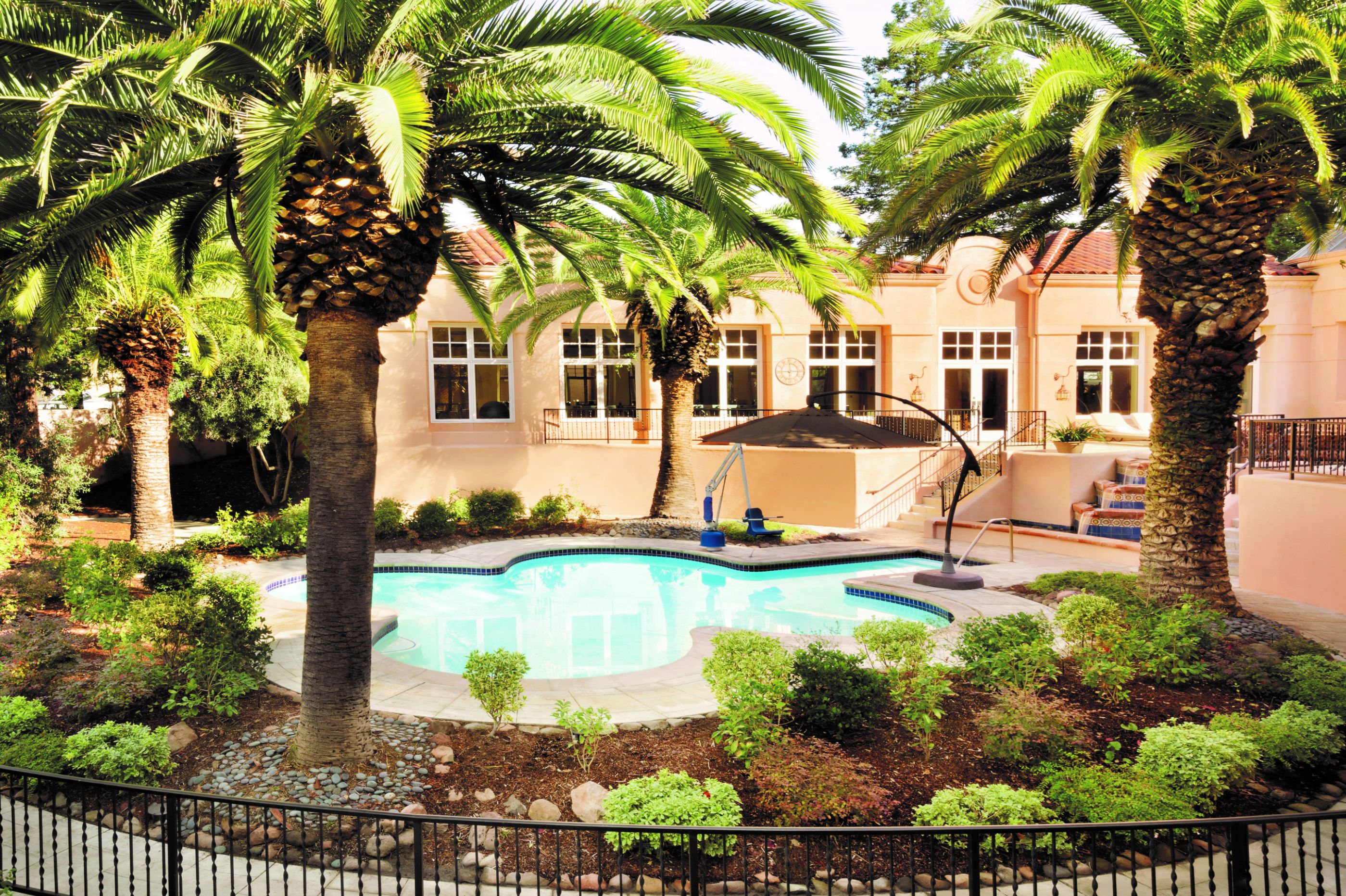a swimming pool in a backyard