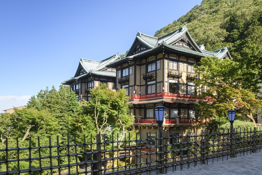 a building with trees around it