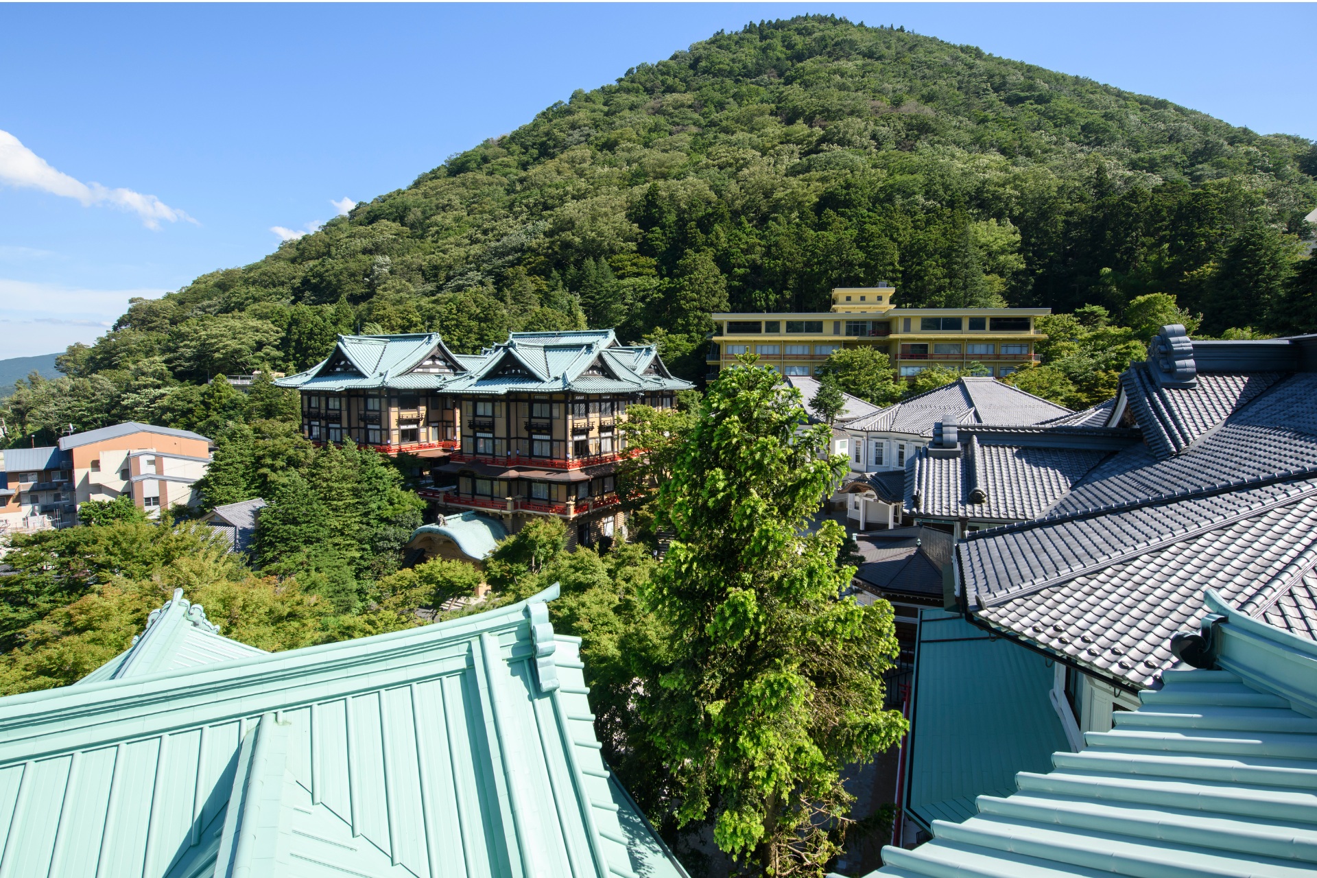 a rooftops of buildings and trees