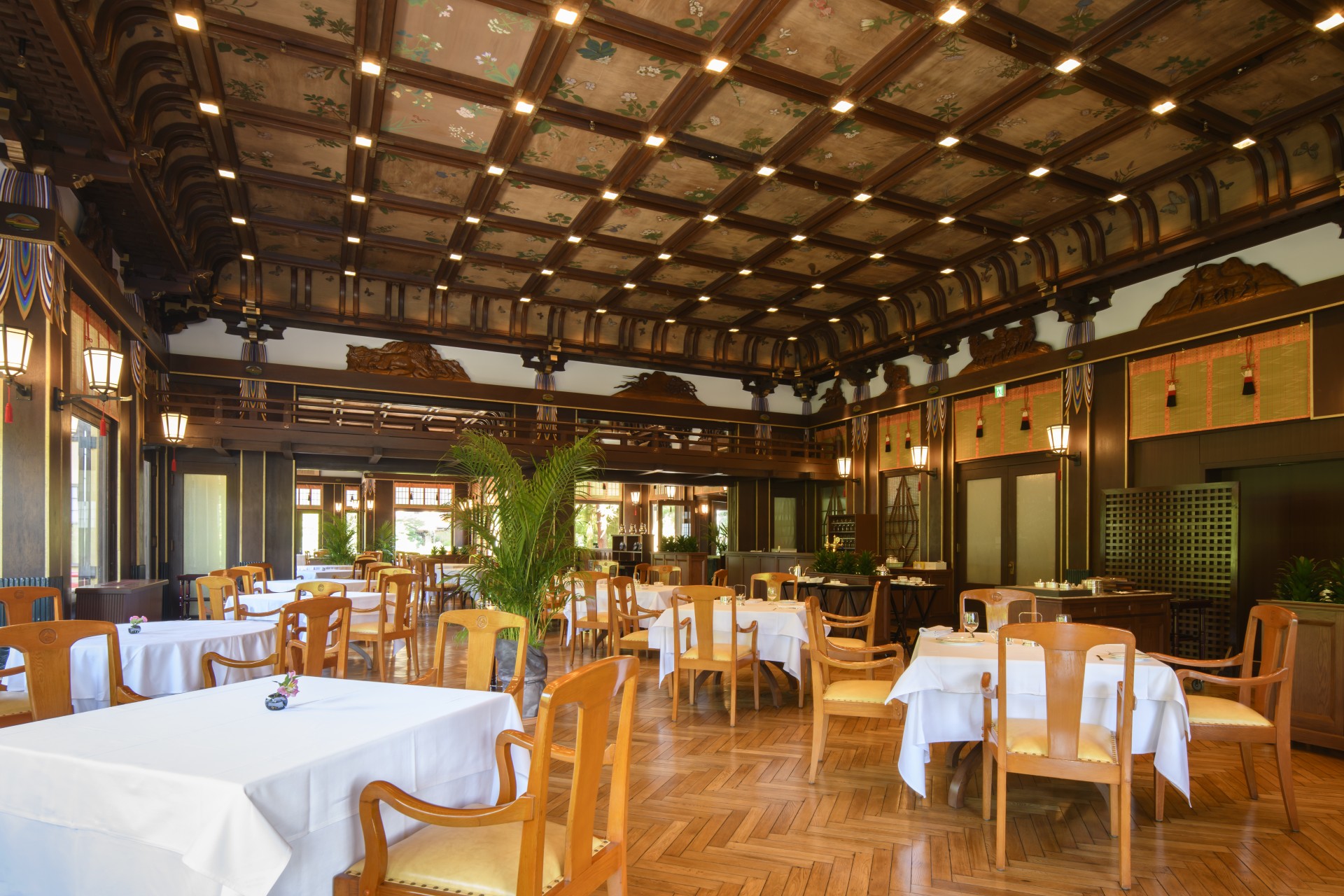 a room with tables and chairs