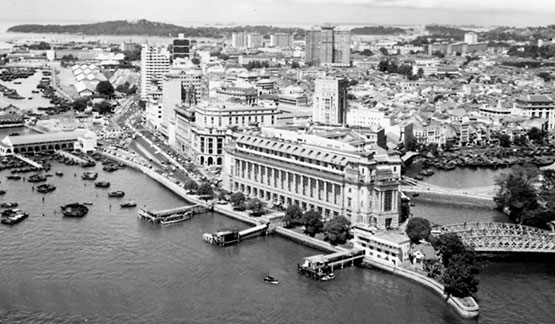 a city with a river and boats
