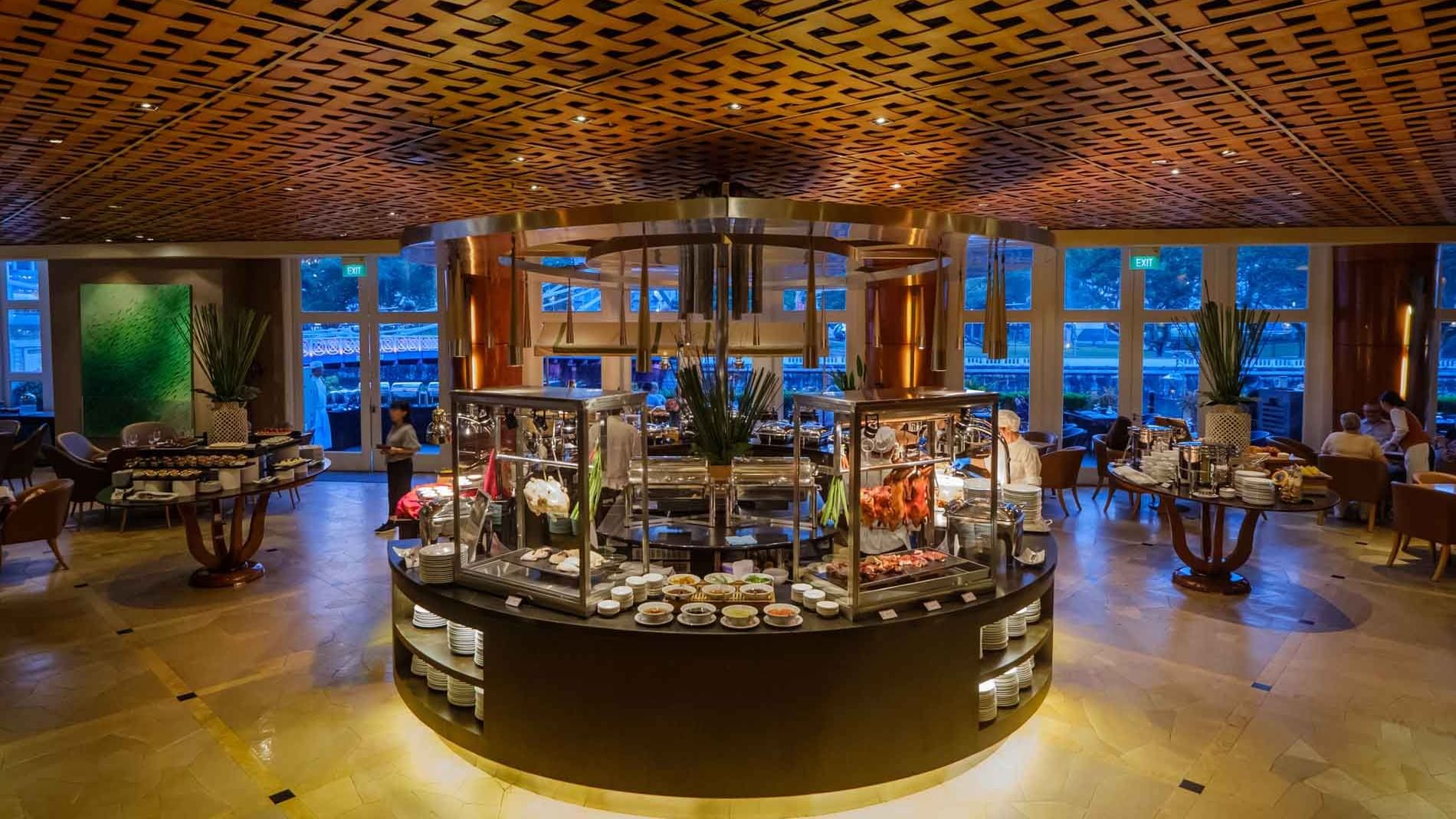 a restaurant with food on display