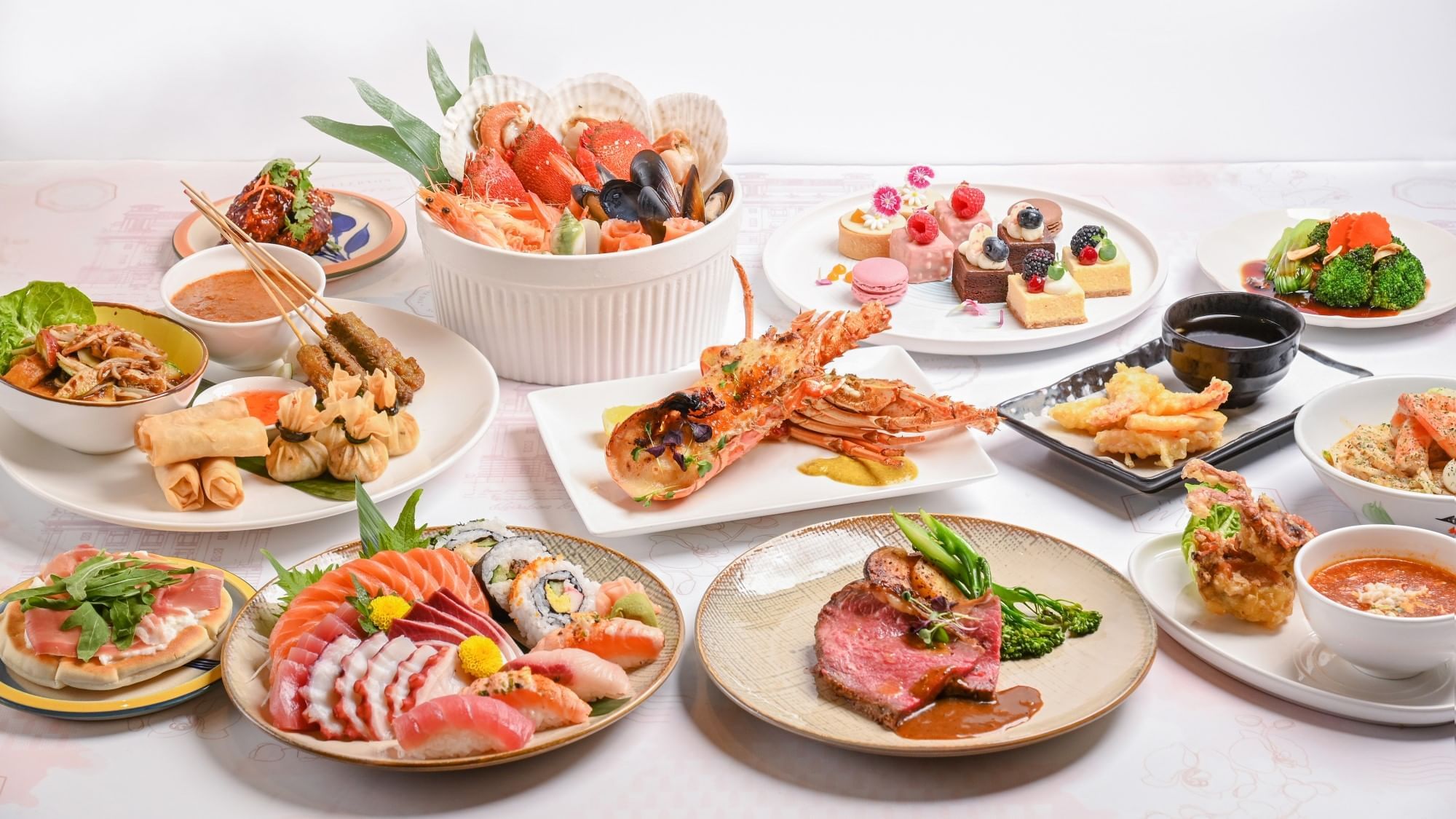 a table with plates of food