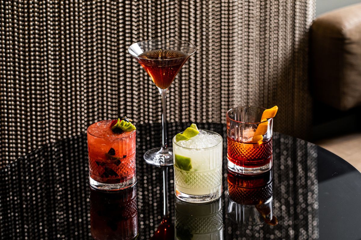 a group of drinks on a table