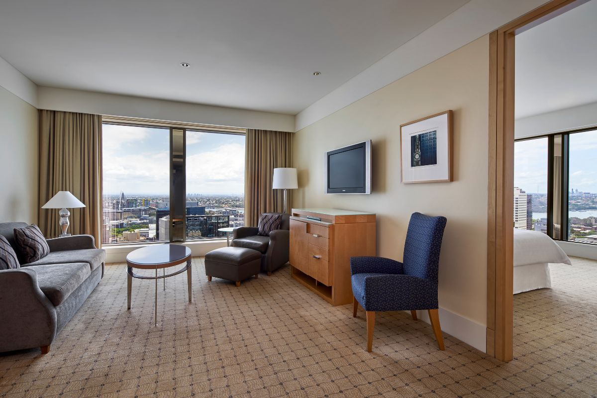 a room with a television and a table
