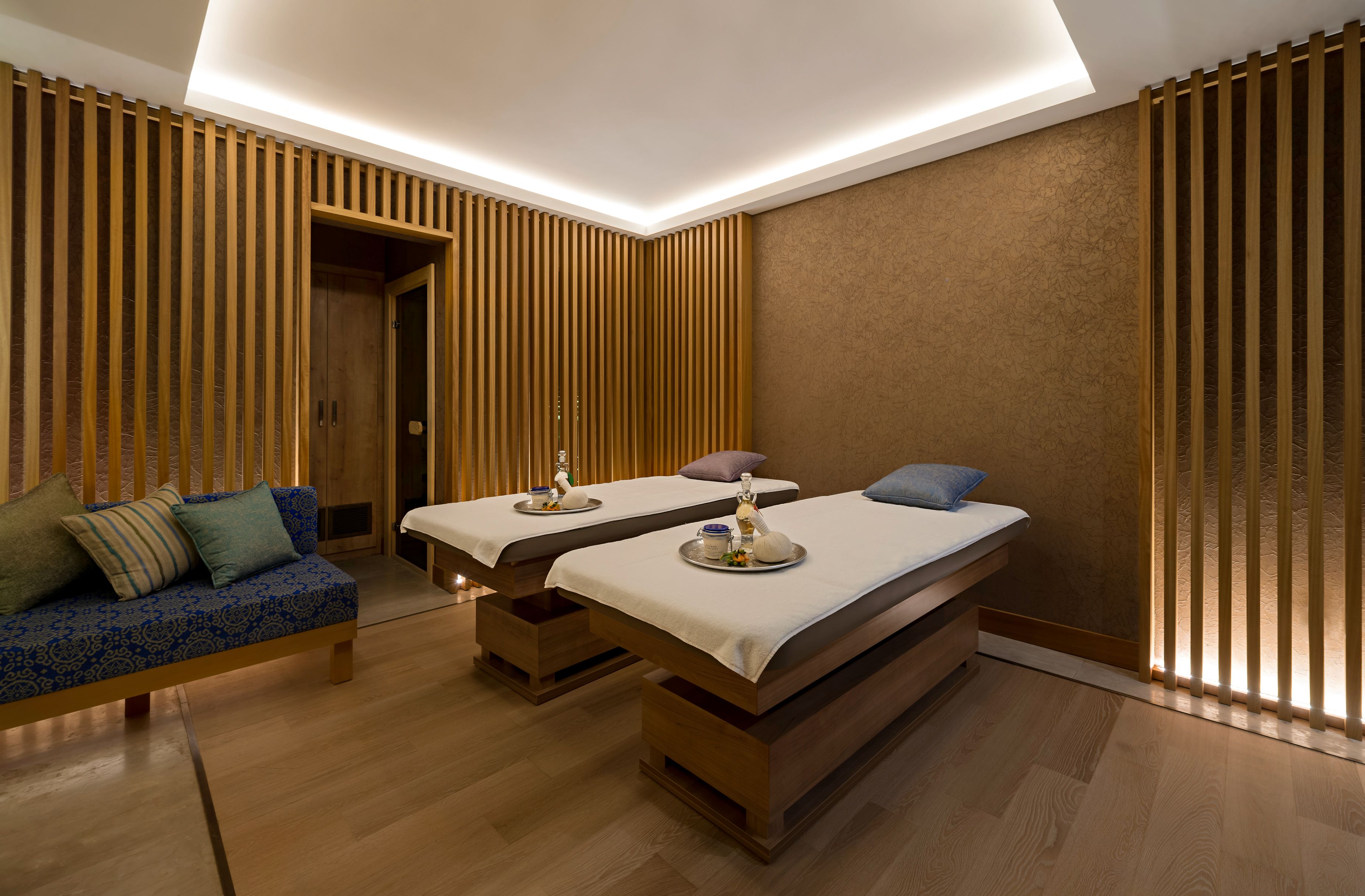 a massage table in a room