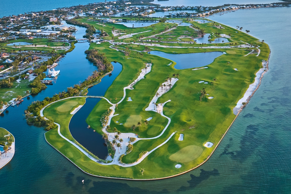 a aerial view of a golf course
