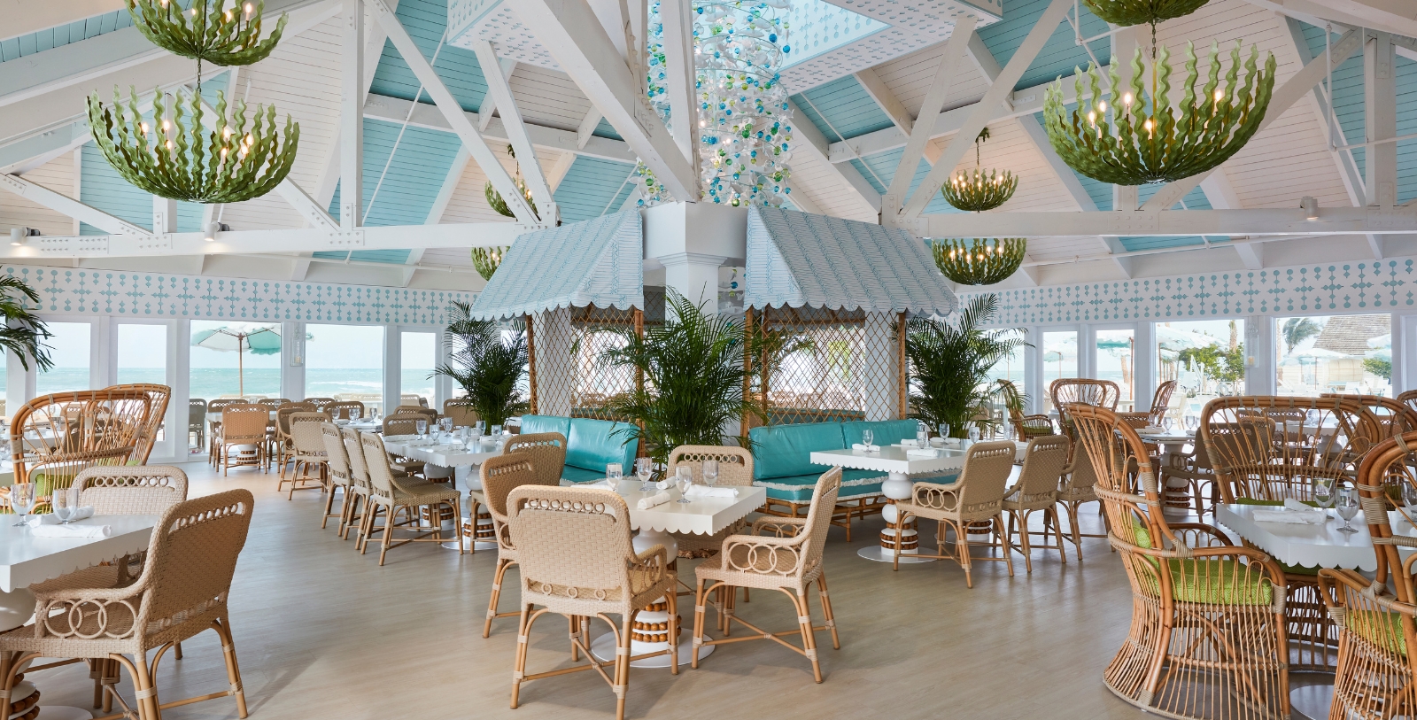 a room with tables and chairs