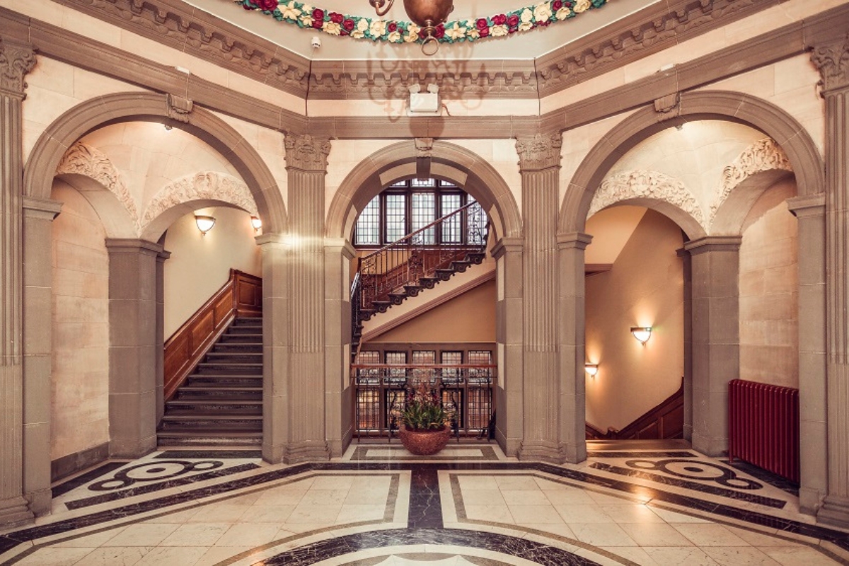 a staircase in a building