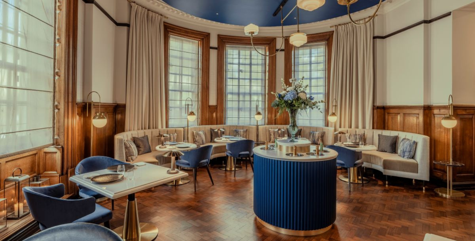 a room with tables and chairs