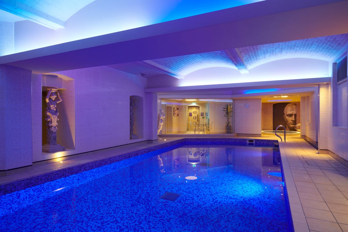 a swimming pool in a room