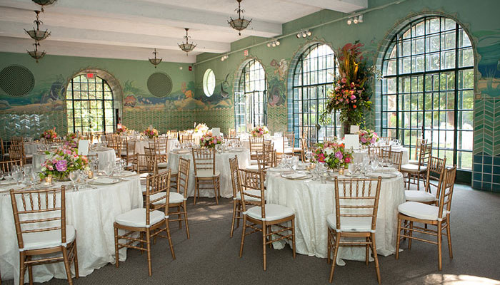 a room with tables and chairs