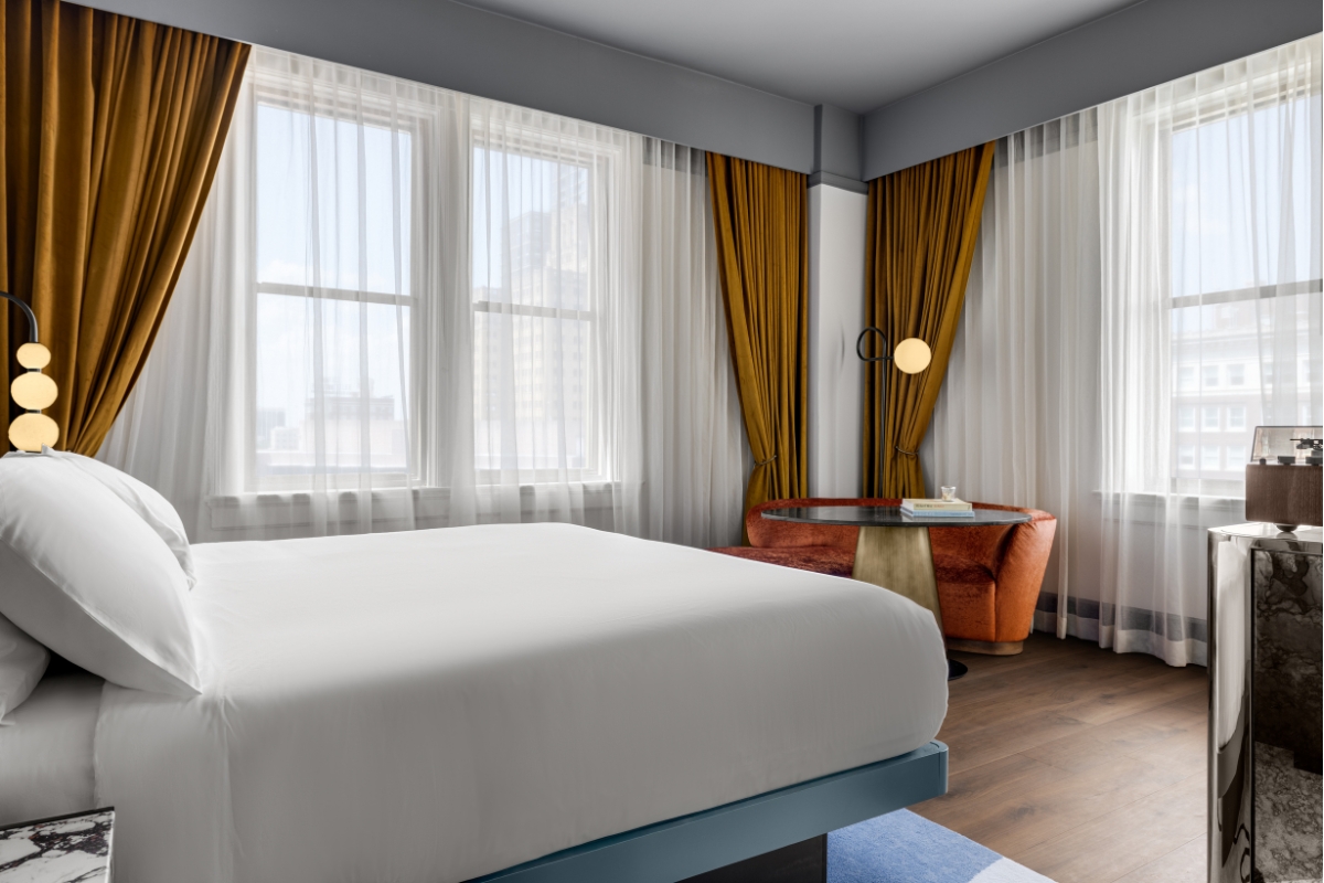 a room with a bed and a table