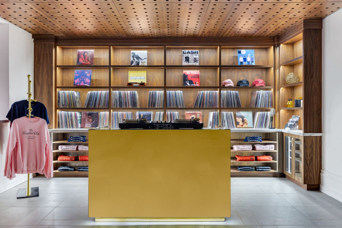 a record store with shelves of vinyl records
